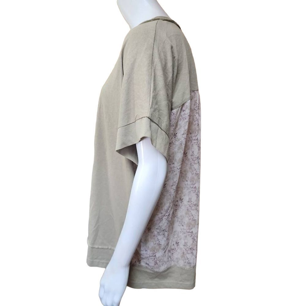 White Birch Tan & Cream Floral Patterned Sheer Back Blouse (S) - Picture 3 of 5